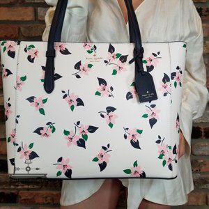 AUTHENTIC Kate Spade Schuyler Medium Leather TOTE  Bag Cream Multi Lily Bloom